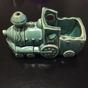 Vintage Green Earthenware Train Engine Planter